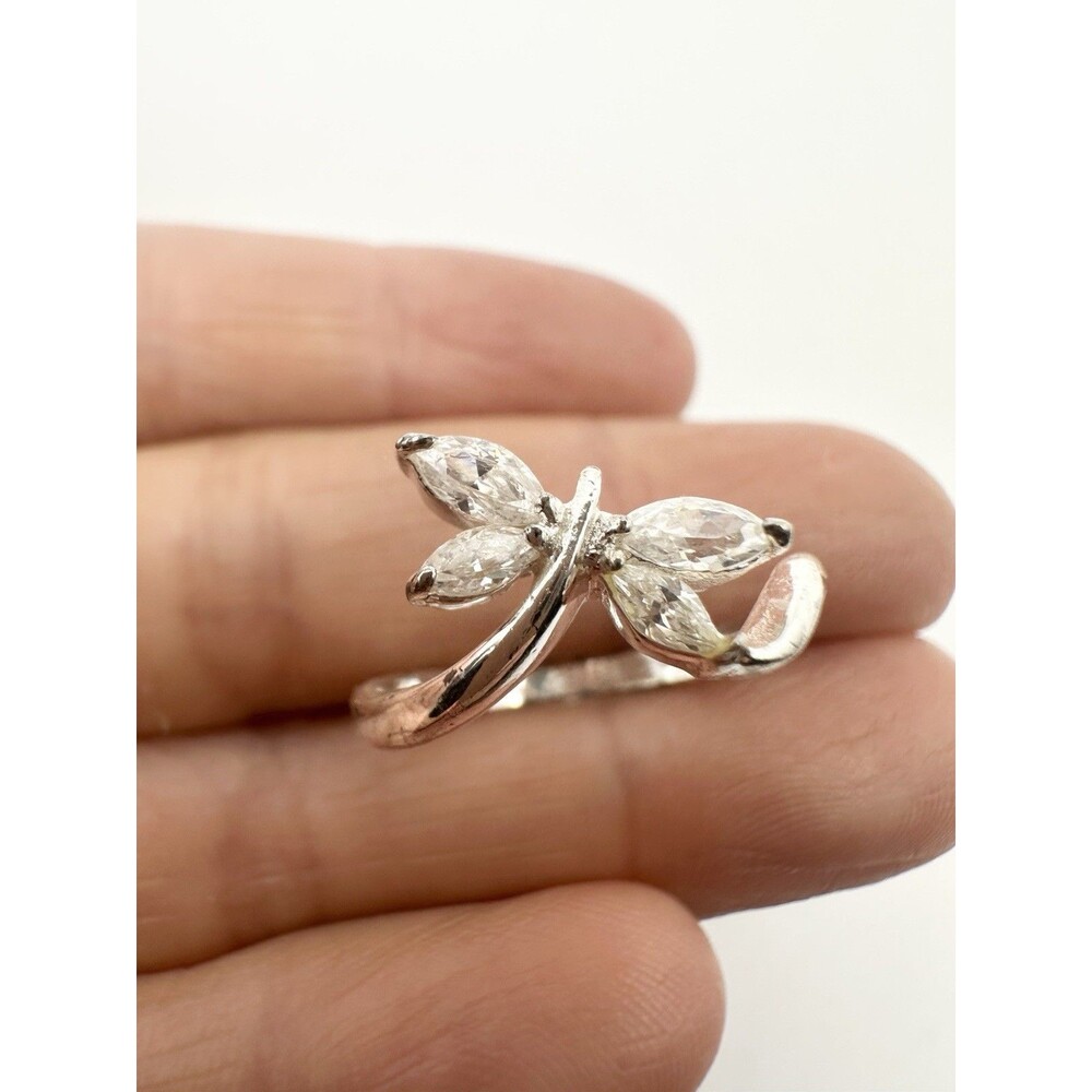 Sterling Silver 925 Dragonfly Ring with Clear Accents Size8.25